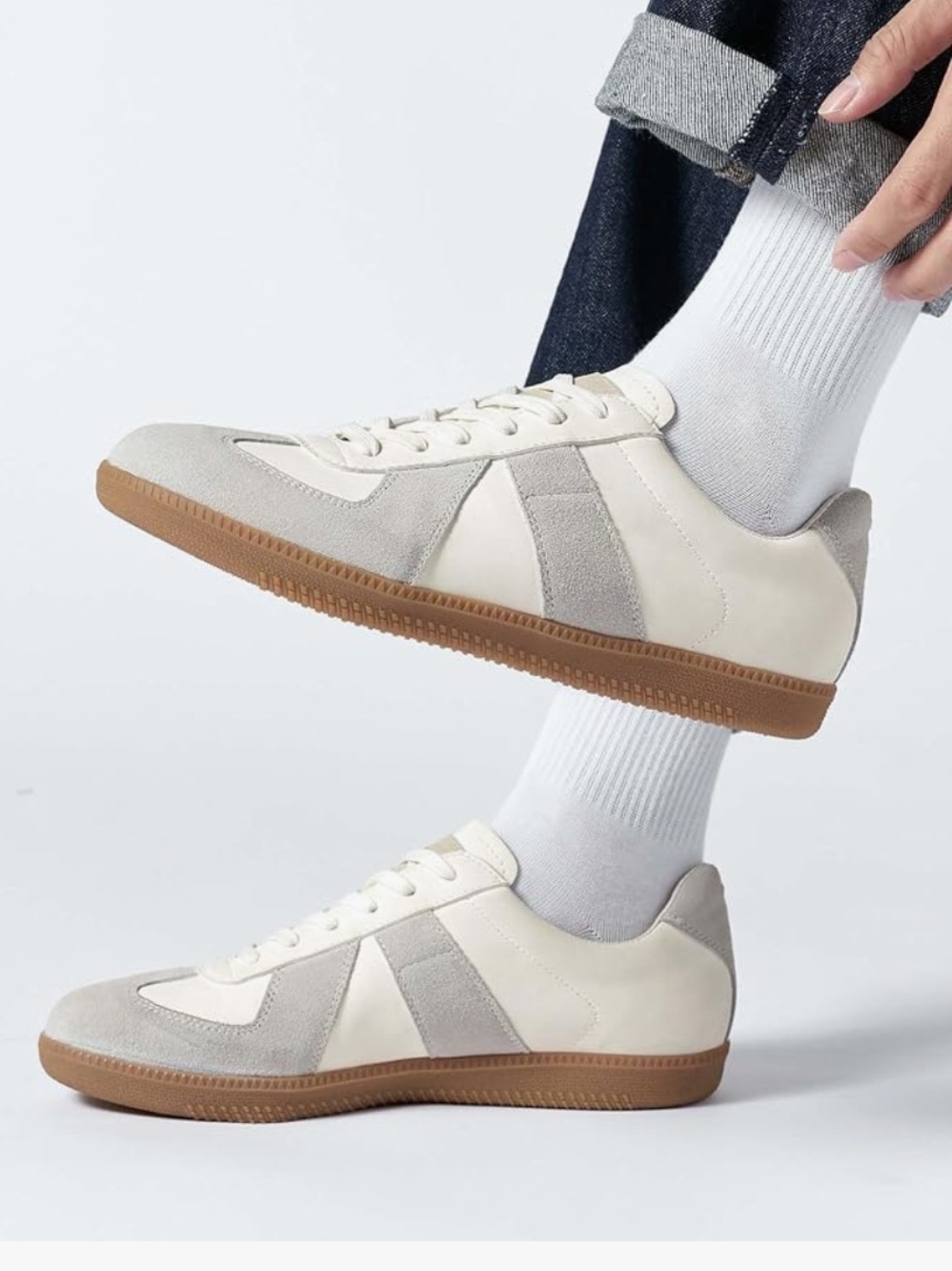 Men's Casual Suede & Leather Sneakers in the style of Maison Margiela